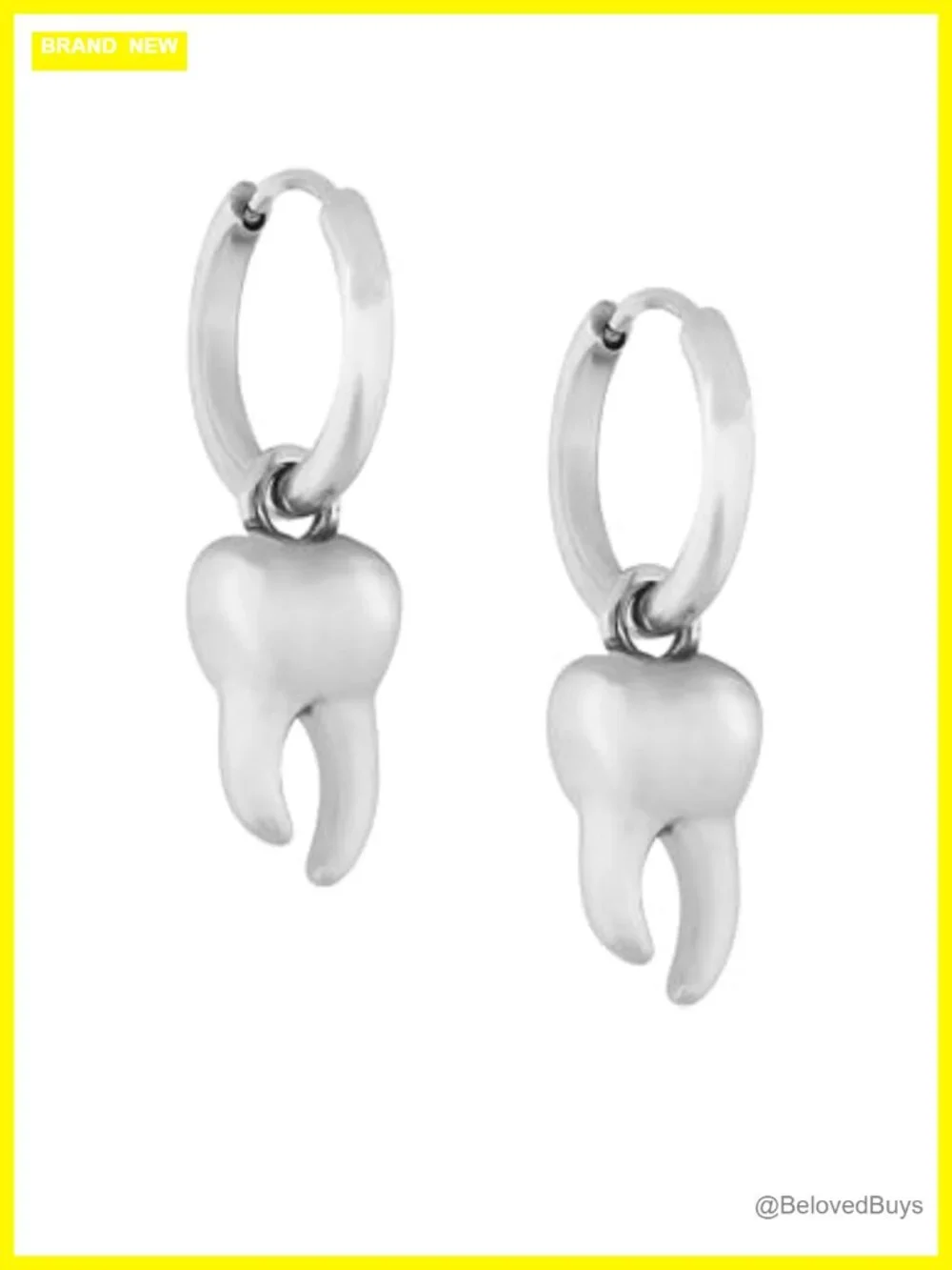 Stainless Steel Tooth Hoop Earrings Gothic Punk Grunge Statement Jewelry Gift